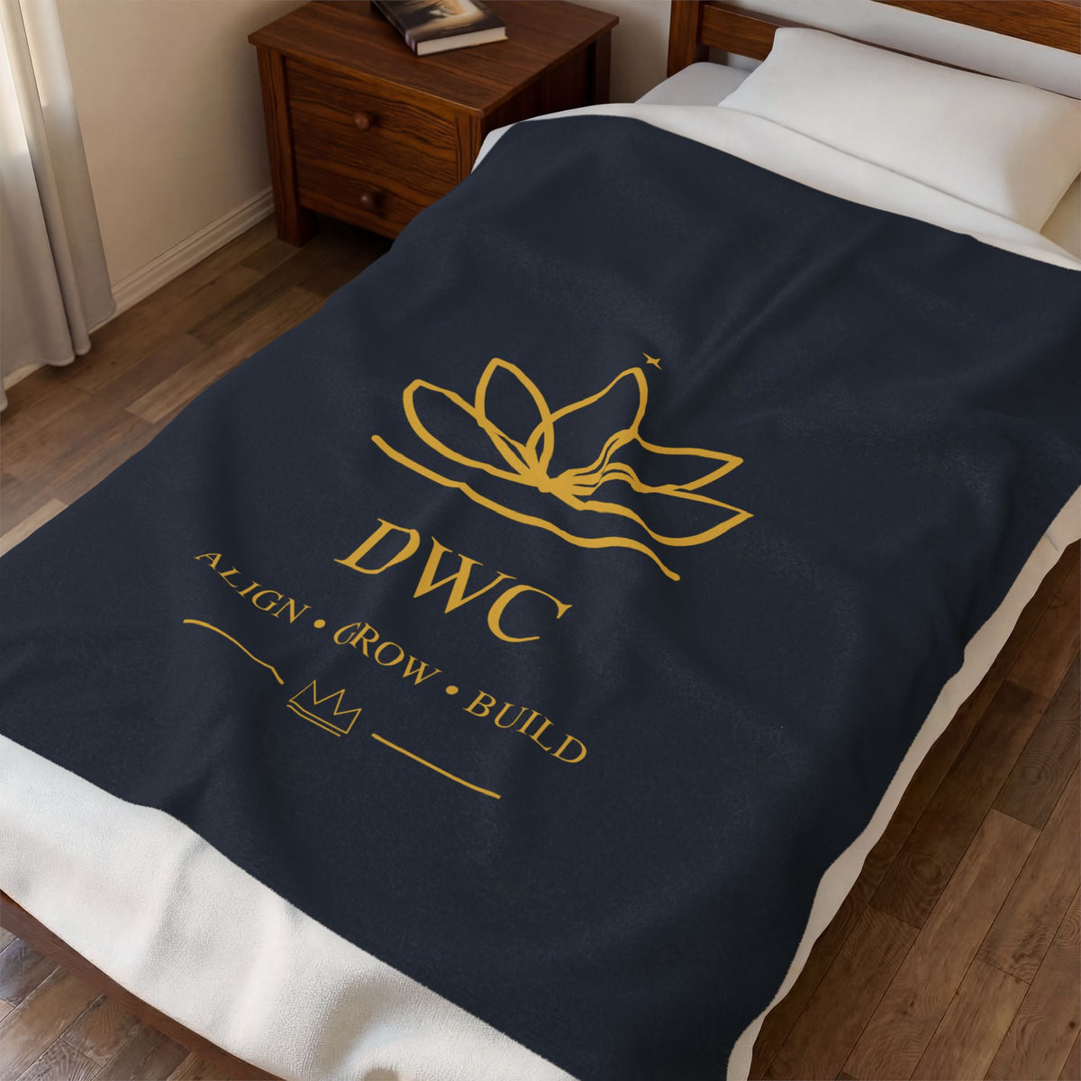Velveteen Blanket — DWC Lotus Logo "ALIGN • GROW • BUILD" Plush Throw
