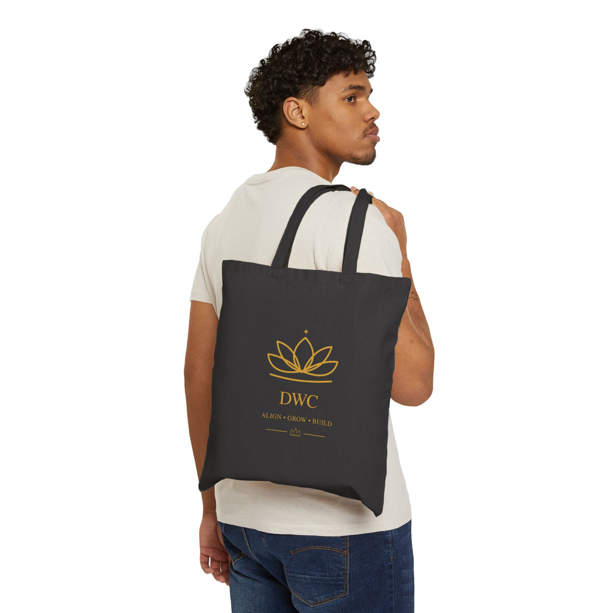 DWC Align • Grow • Build Canvas Tote — Gold Lotus