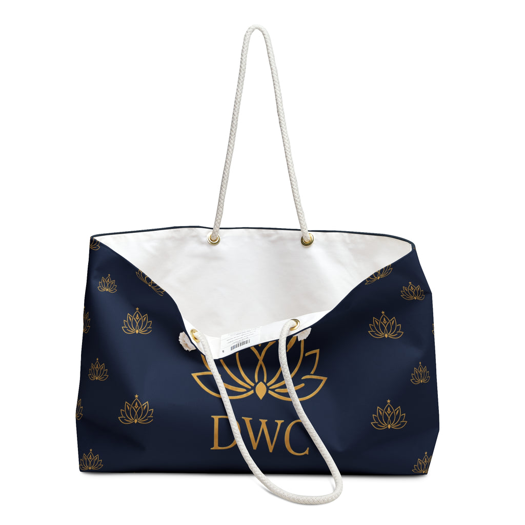 Navy Lotus Weekender Bag — Gold Monogram DWC Travel Tote