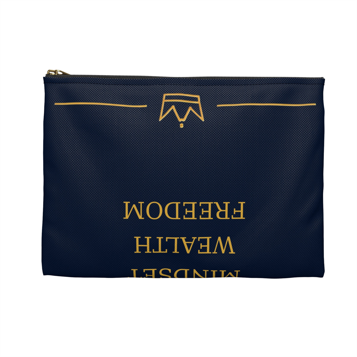 Gold Lotus Monogram Accessory Pouch — Navy Cosmetic Zip Case (DWC)