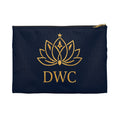 Gold Lotus Monogram Accessory Pouch — Navy Cosmetic Zip Case (DWC)