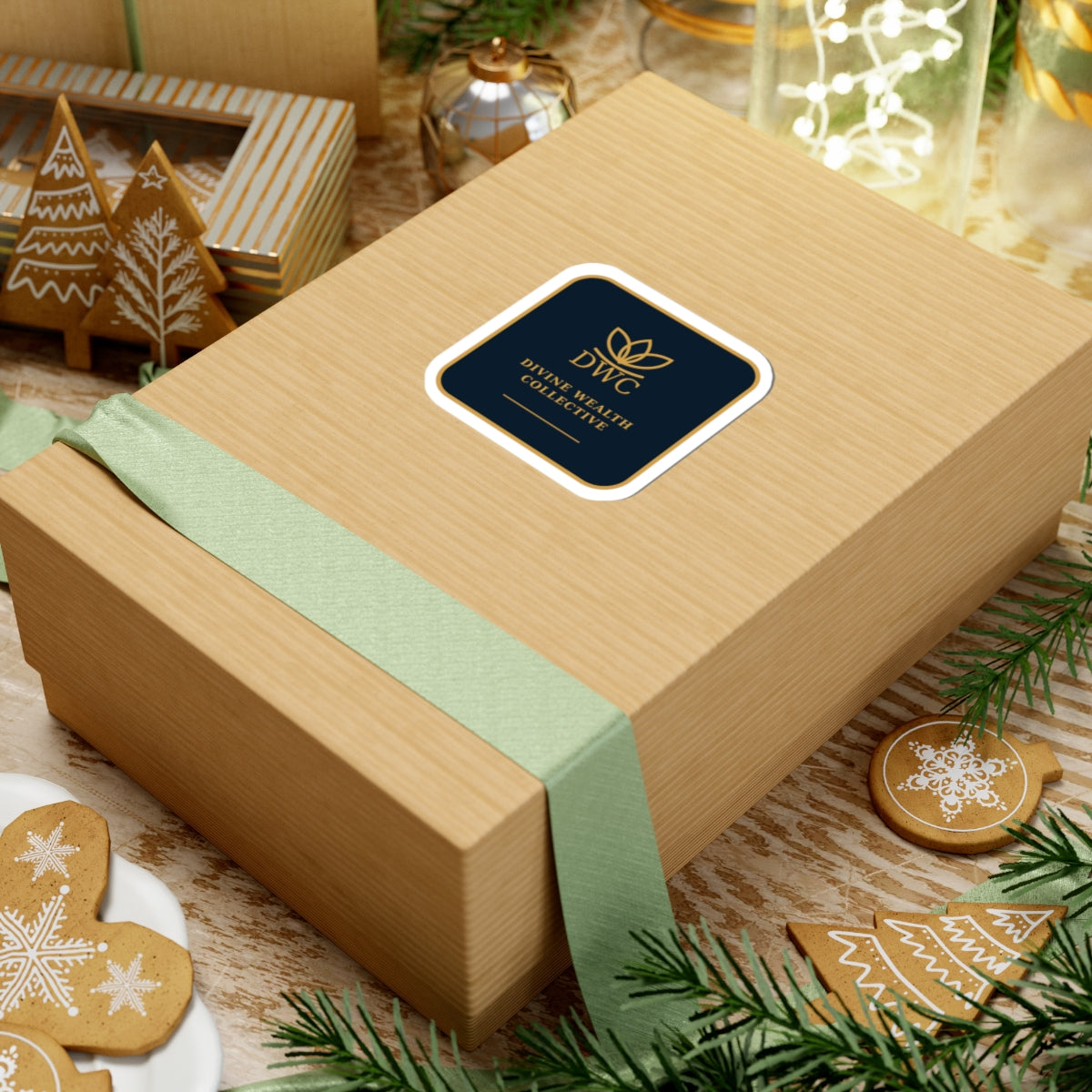 Divine Wealth Collective Logo Sticker — Luxe Navy & Gold Kiss-Cut Sticker