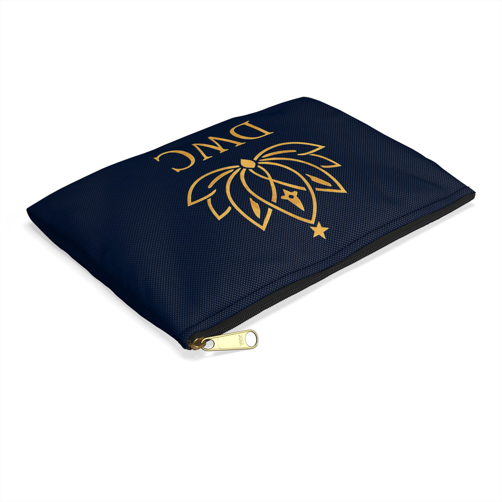 Gold Lotus Monogram Accessory Pouch — Navy Cosmetic Zip Case (DWC)