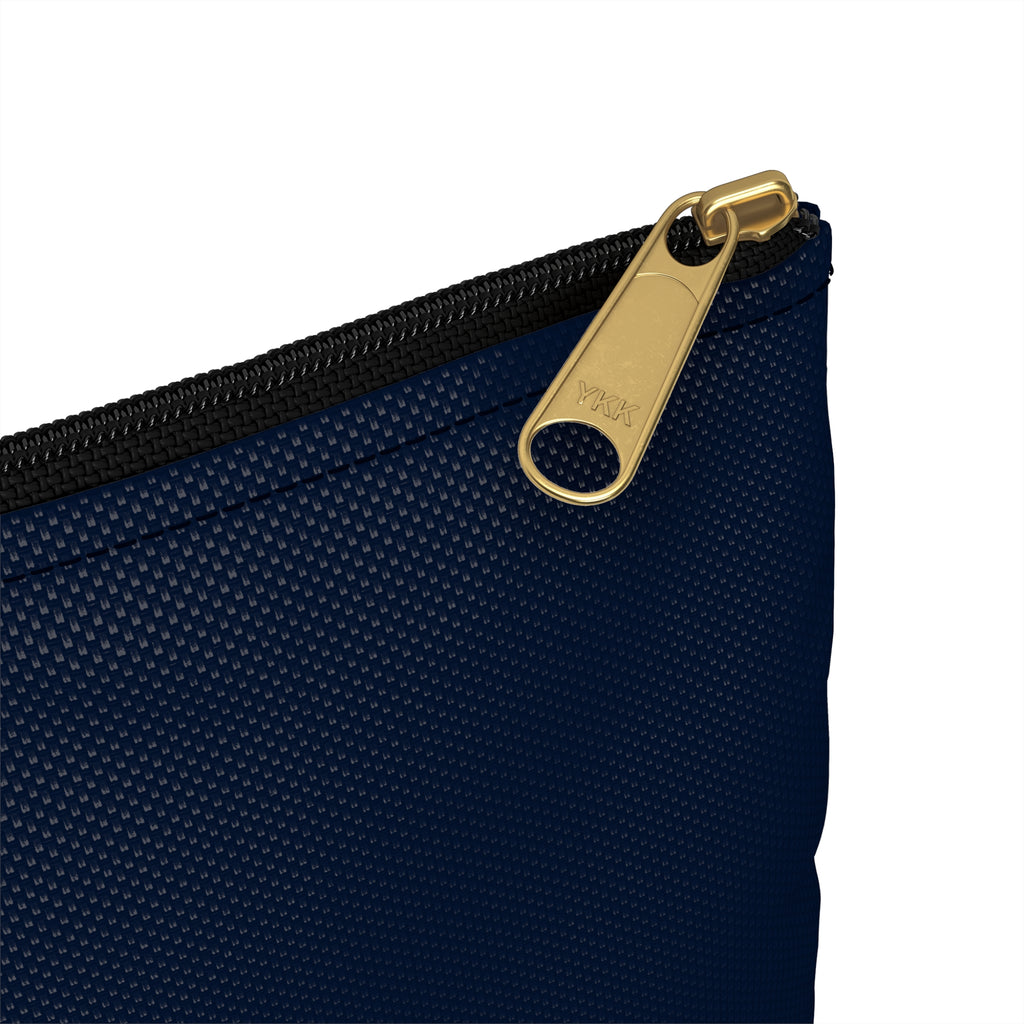 Gold Lotus Monogram Accessory Pouch — Navy Cosmetic Zip Case (DWC)