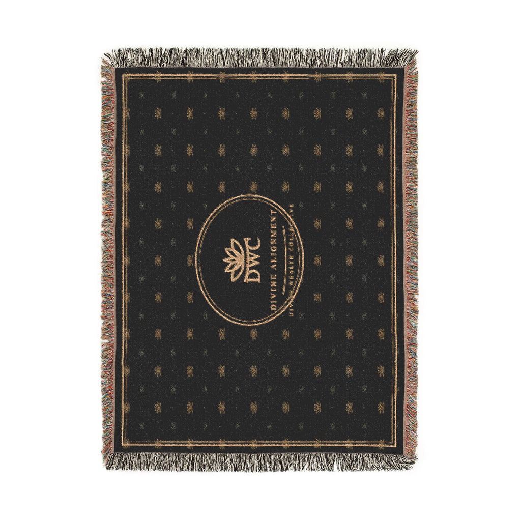 Woven Blanket — Luxe Black Logo Throw Blanket with Gold Botanical Emblem