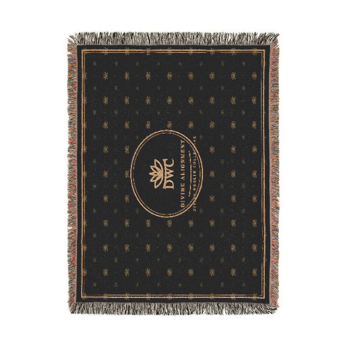 Woven Blanket — Luxe Black Logo Throw Blanket with Gold Botanical Emblem