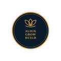 Align Grow Build • Inspirational Round Sticker — Gold Lotus Motivational Laptop Decal