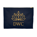 Navy Gold Lotus Accessory Pouch — Monogram DWC Travel Cosmetic Bag