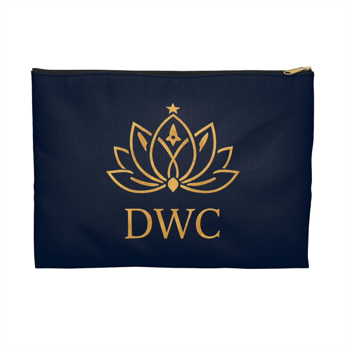 Navy Gold Lotus Accessory Pouch — Monogram DWC Travel Cosmetic Bag