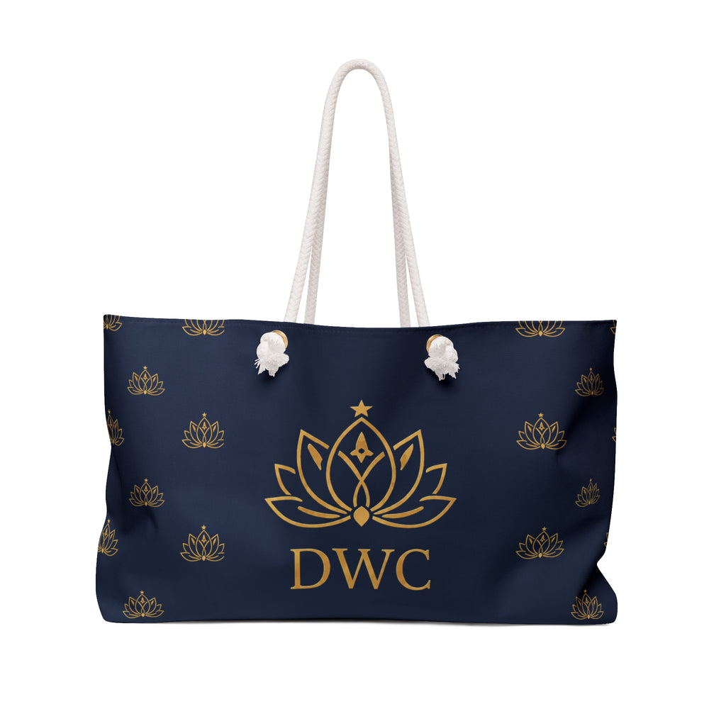 Navy Lotus Weekender Bag — Gold Monogram DWC Travel Tote
