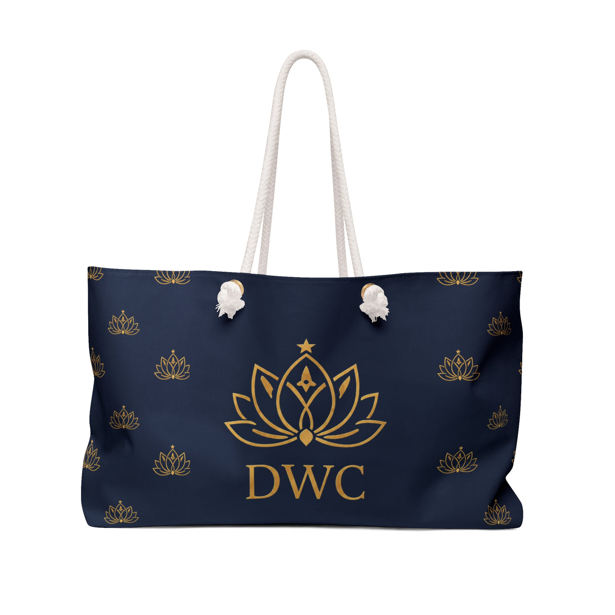 Navy Lotus Weekender Bag — Gold Monogram DWC Travel Tote