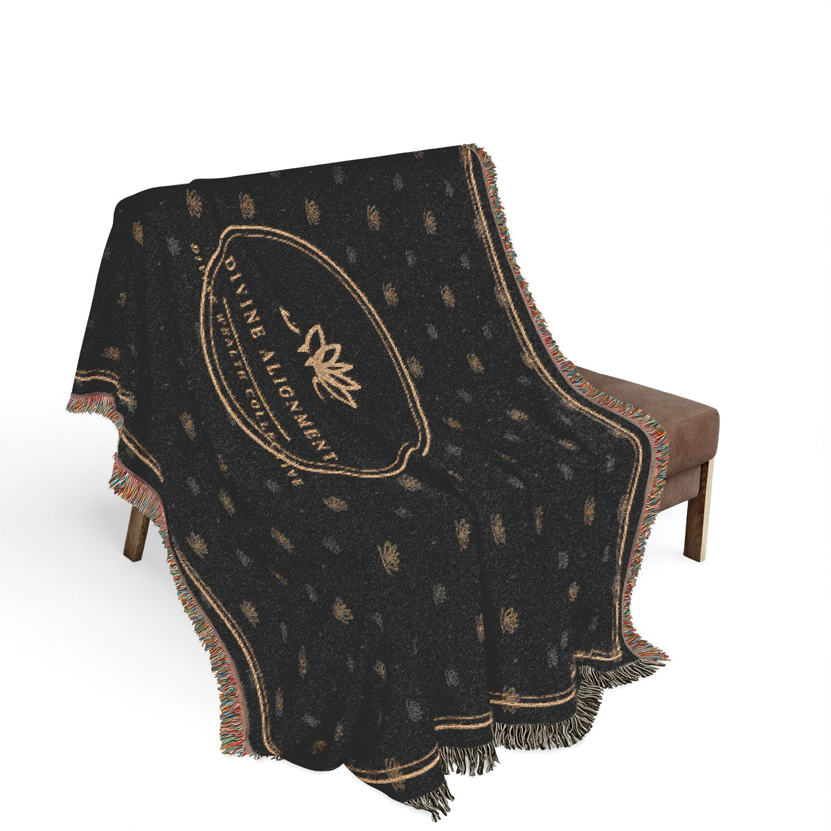 Woven Blanket — Luxe Black Logo Throw Blanket with Gold Botanical Emblem