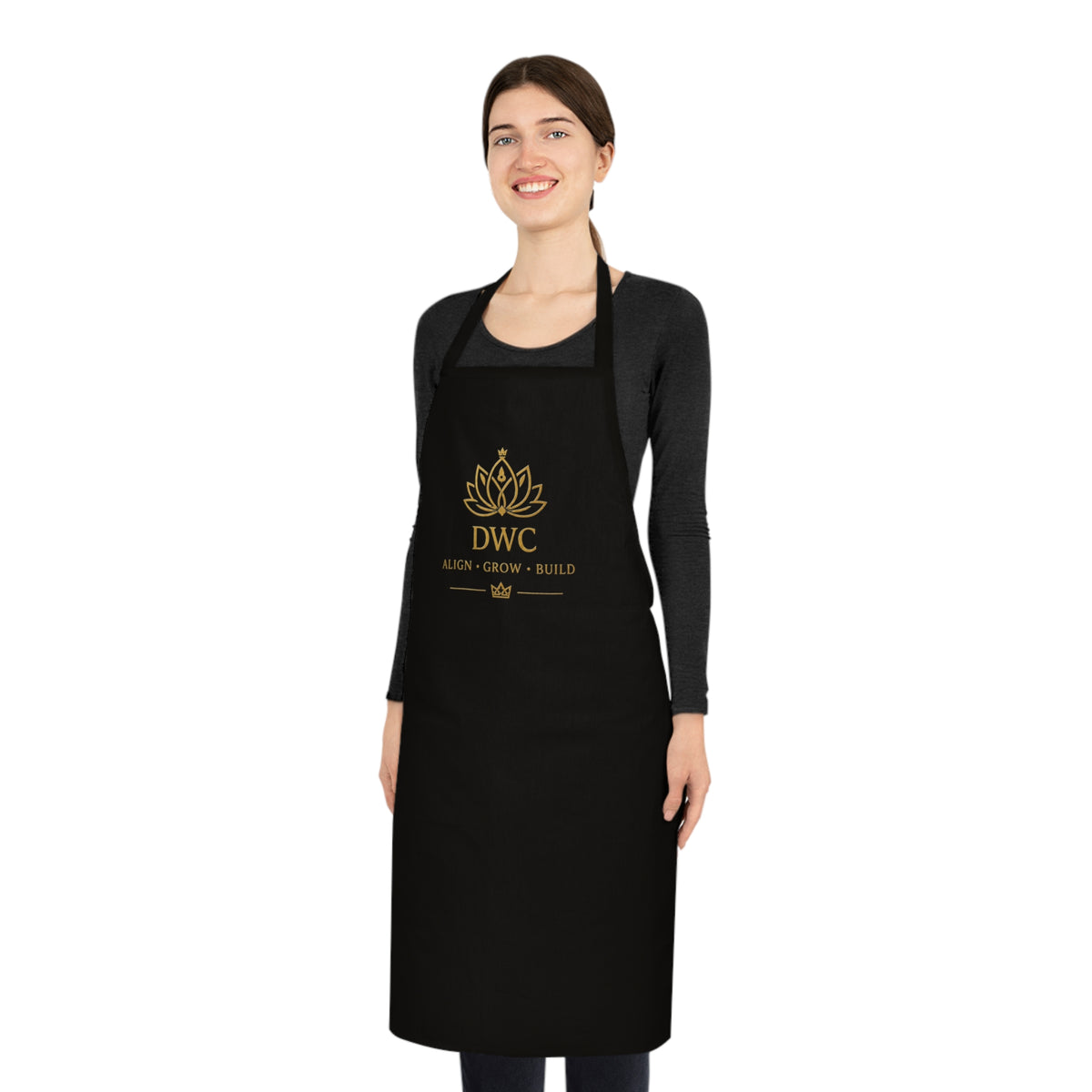 DWC Lotus Cotton Apron — Align • Grow • Build Chef Apron (Black)