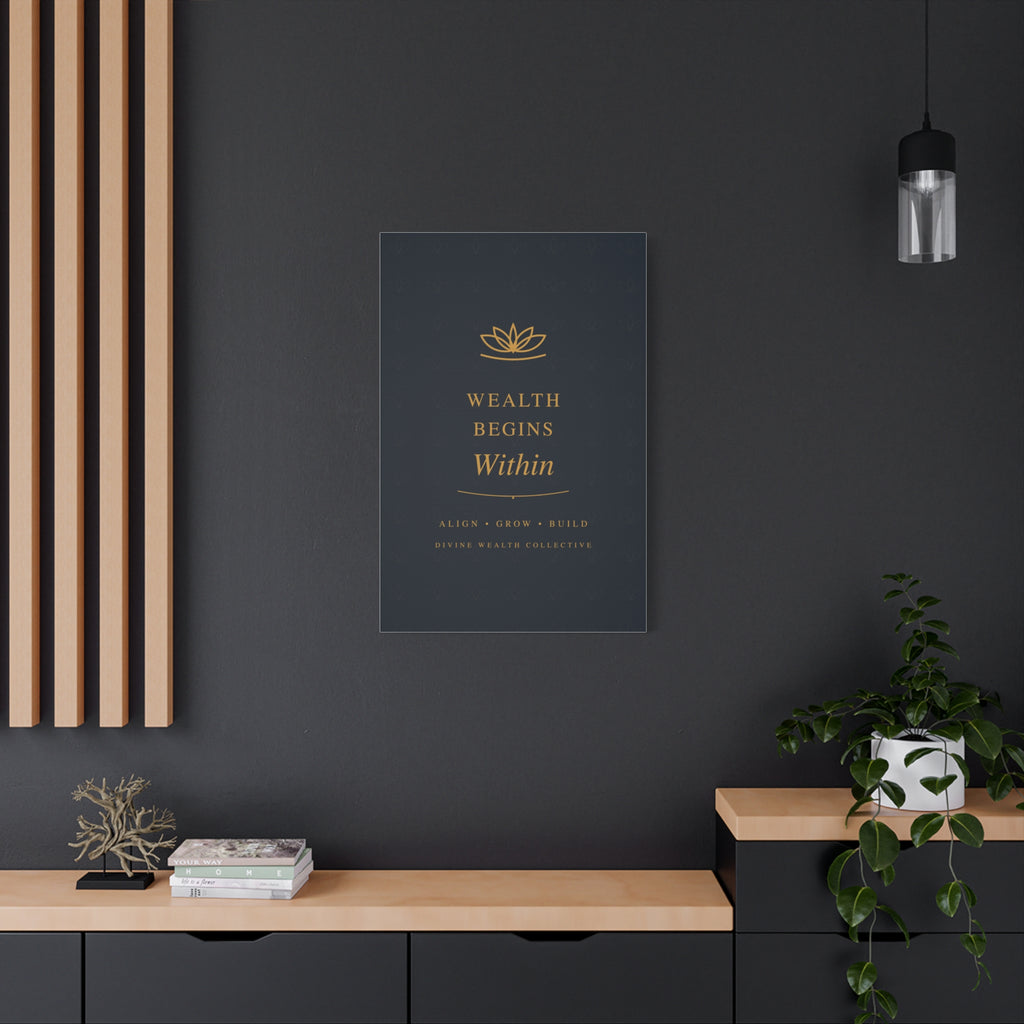 Wealth Begins Within Canvas Wall Art — Navy & Gold