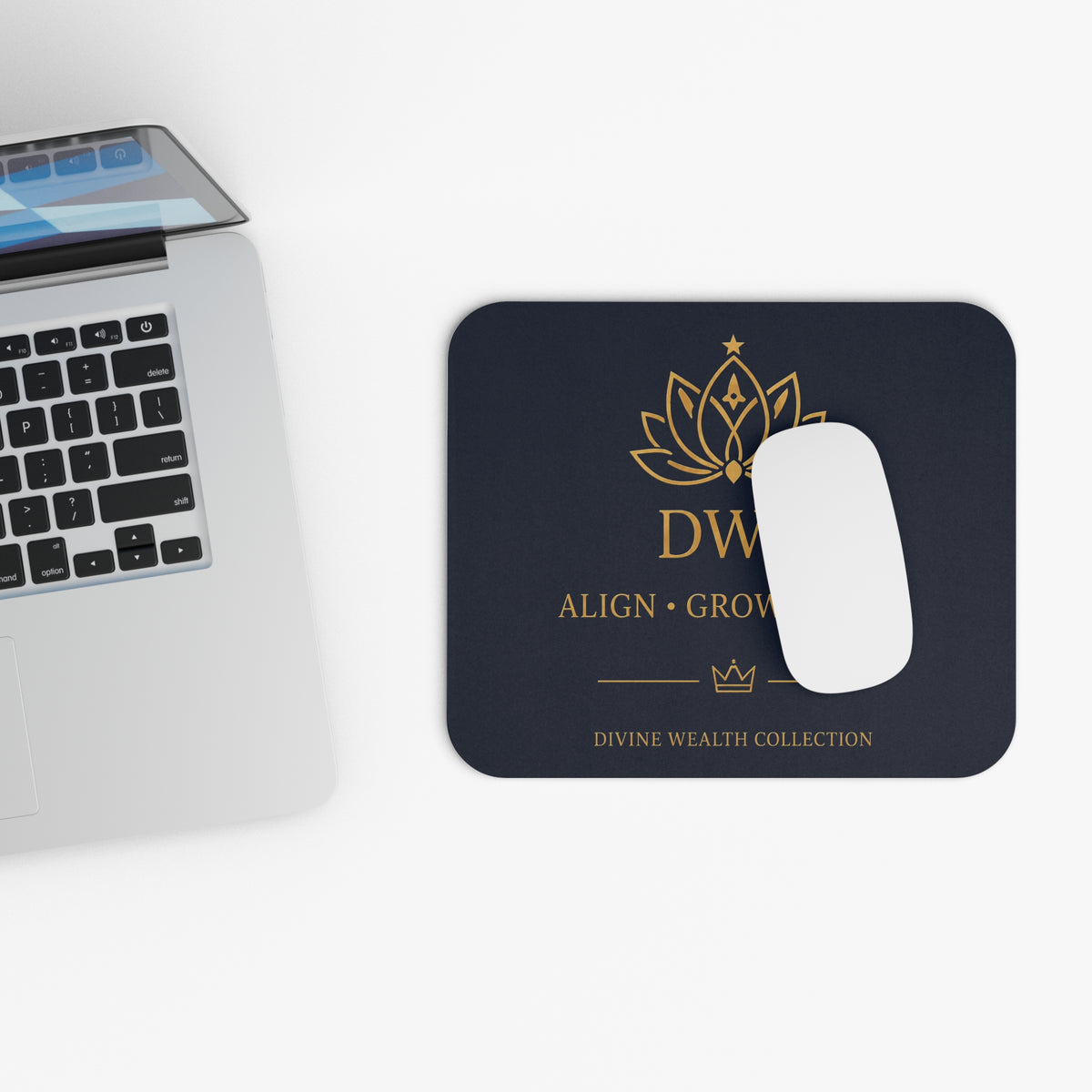 DWC 'Align • Grow • Build' Luxe Mouse Pad — Navy & Gold Desk Mousepad