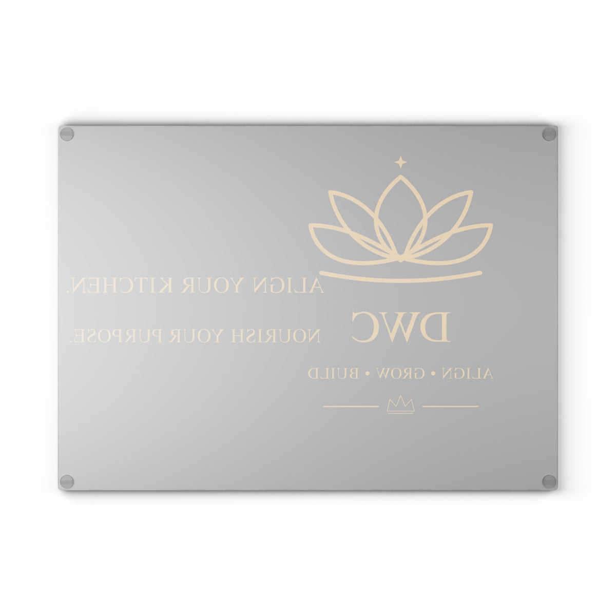 DWC Glass Cutting Board — Align Your Kitchen, Nourish Your Purpose (Large)