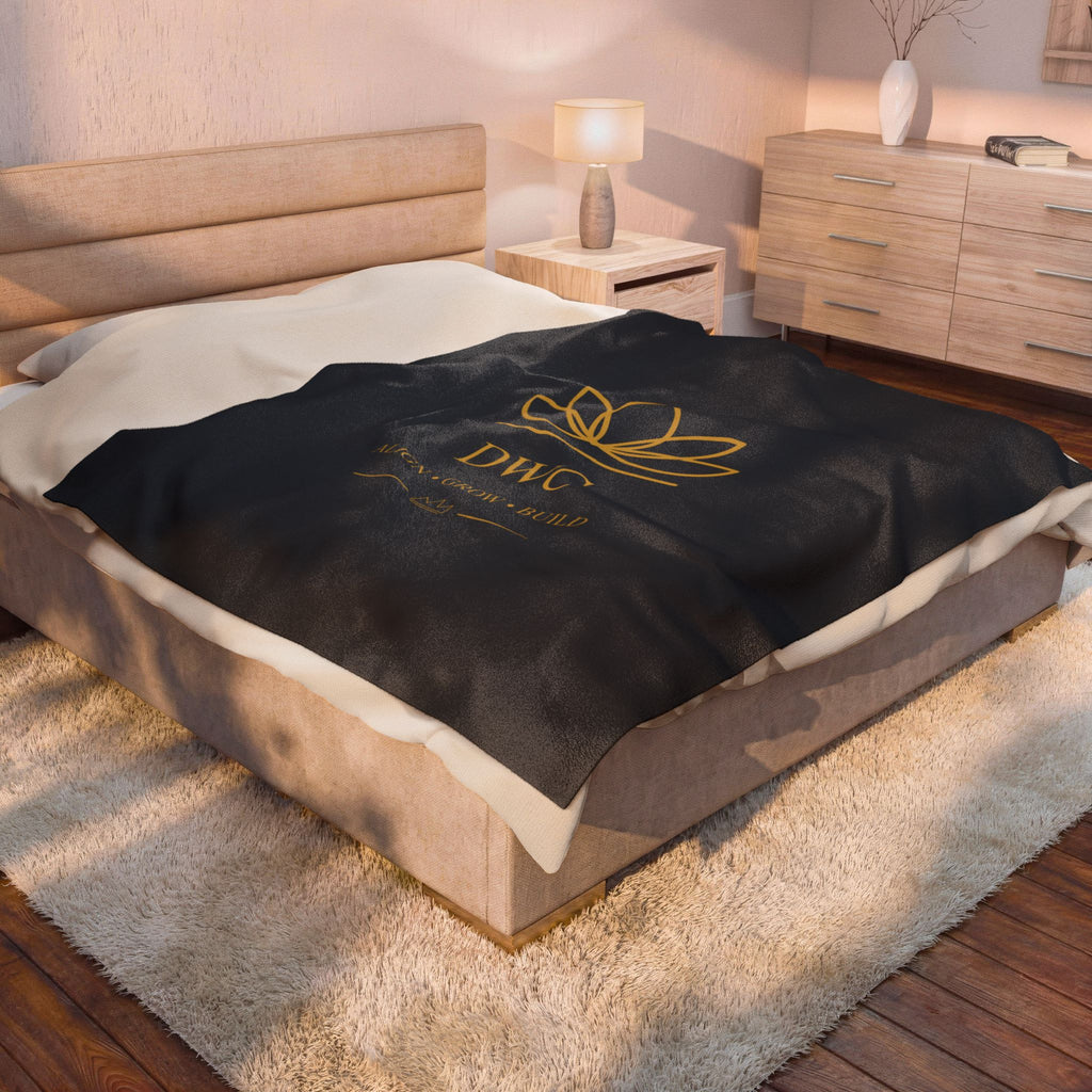 Velveteen Plush Blanket — DWC Lotus Logo Luxury Throw (Align • Grow • Build)