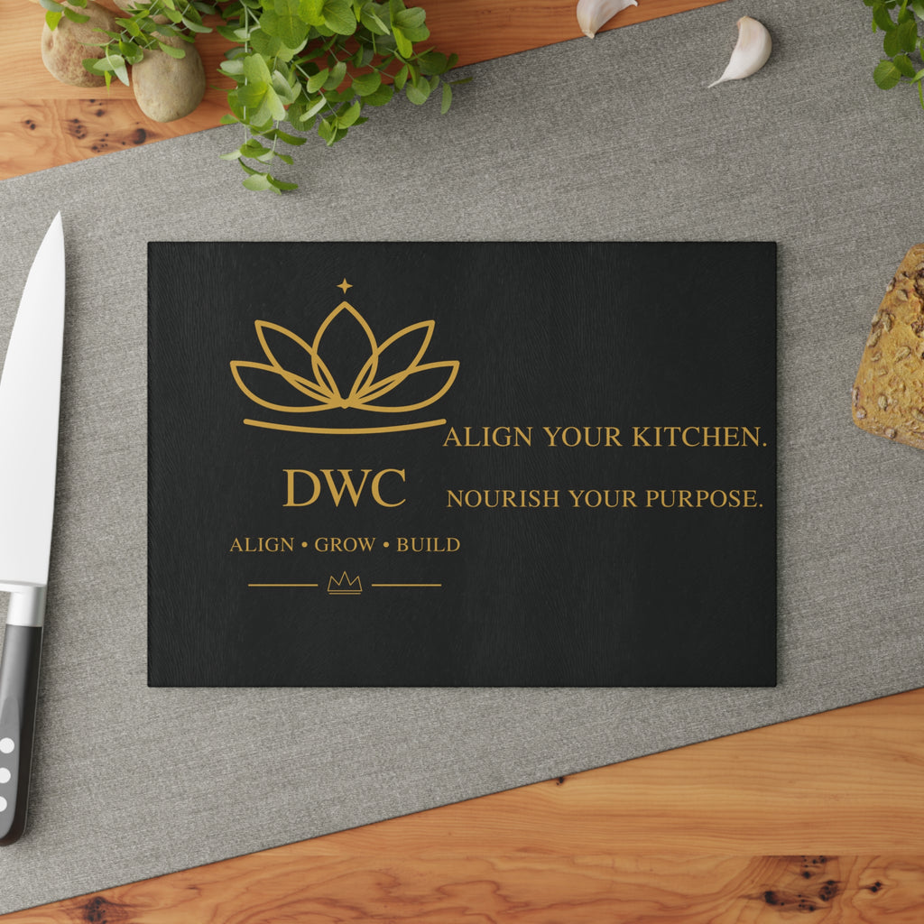 DWC Glass Cutting Board — Align Your Kitchen, Nourish Your Purpose (Small)