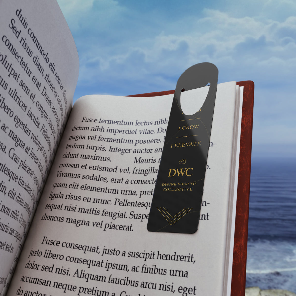 Inspirational Metal Bookmark — "I Grow I Elevate" DWC Gold-on-Black