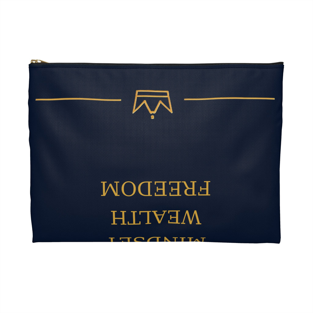 Navy Gold Lotus Accessory Pouch — Monogram DWC Travel Cosmetic Bag
