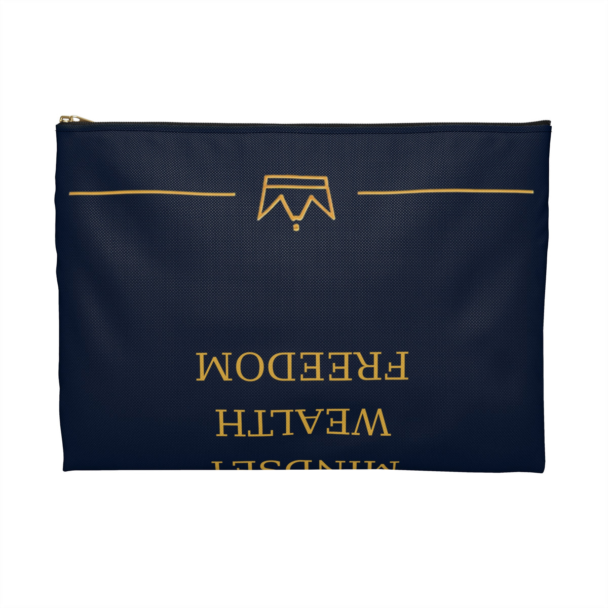 Navy Gold Lotus Accessory Pouch — Monogram DWC Travel Cosmetic Bag