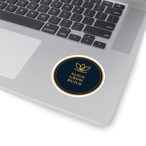 Align Grow Build • Inspirational Round Sticker — Gold Lotus Motivational Laptop Decal