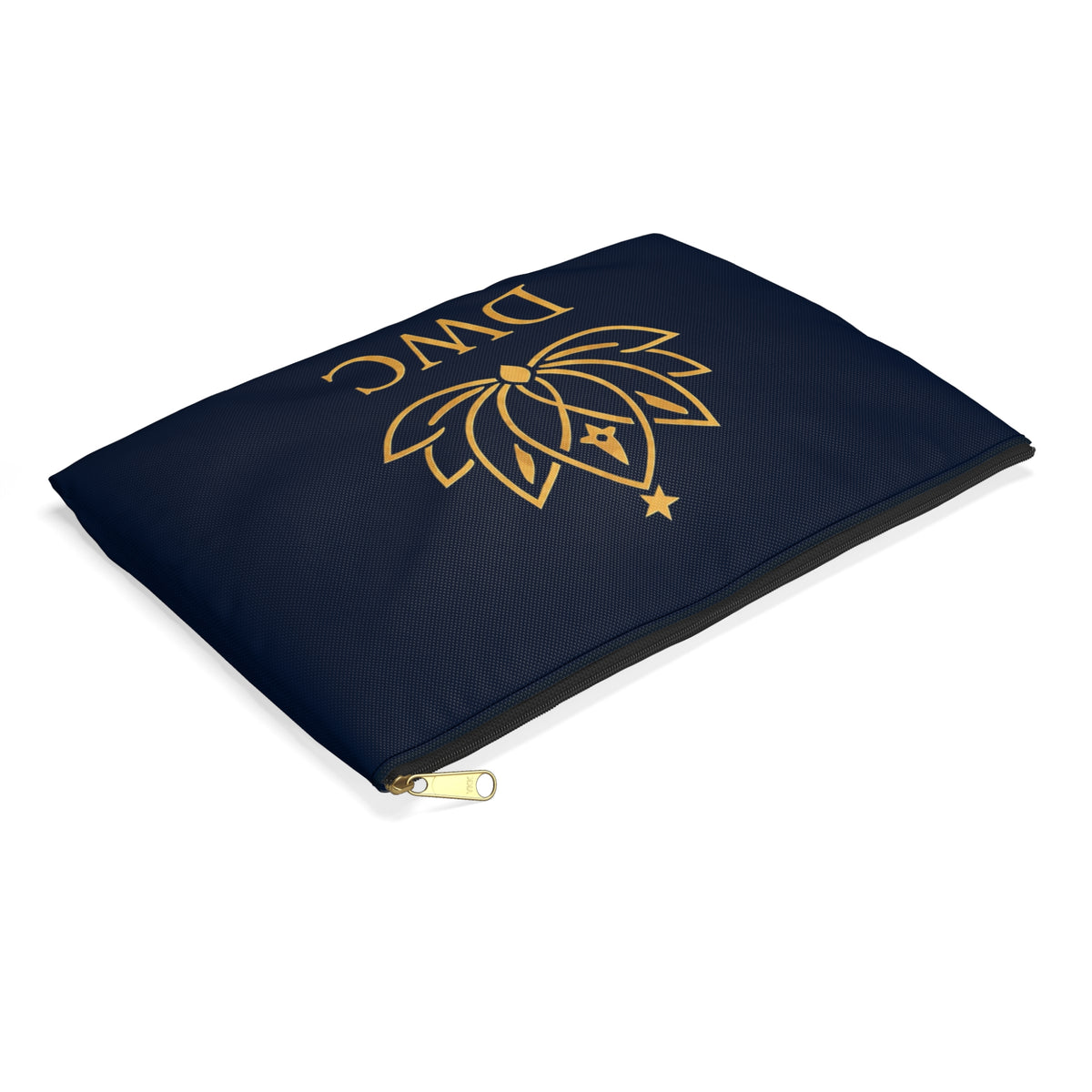 Navy Gold Lotus Accessory Pouch — Monogram DWC Travel Cosmetic Bag
