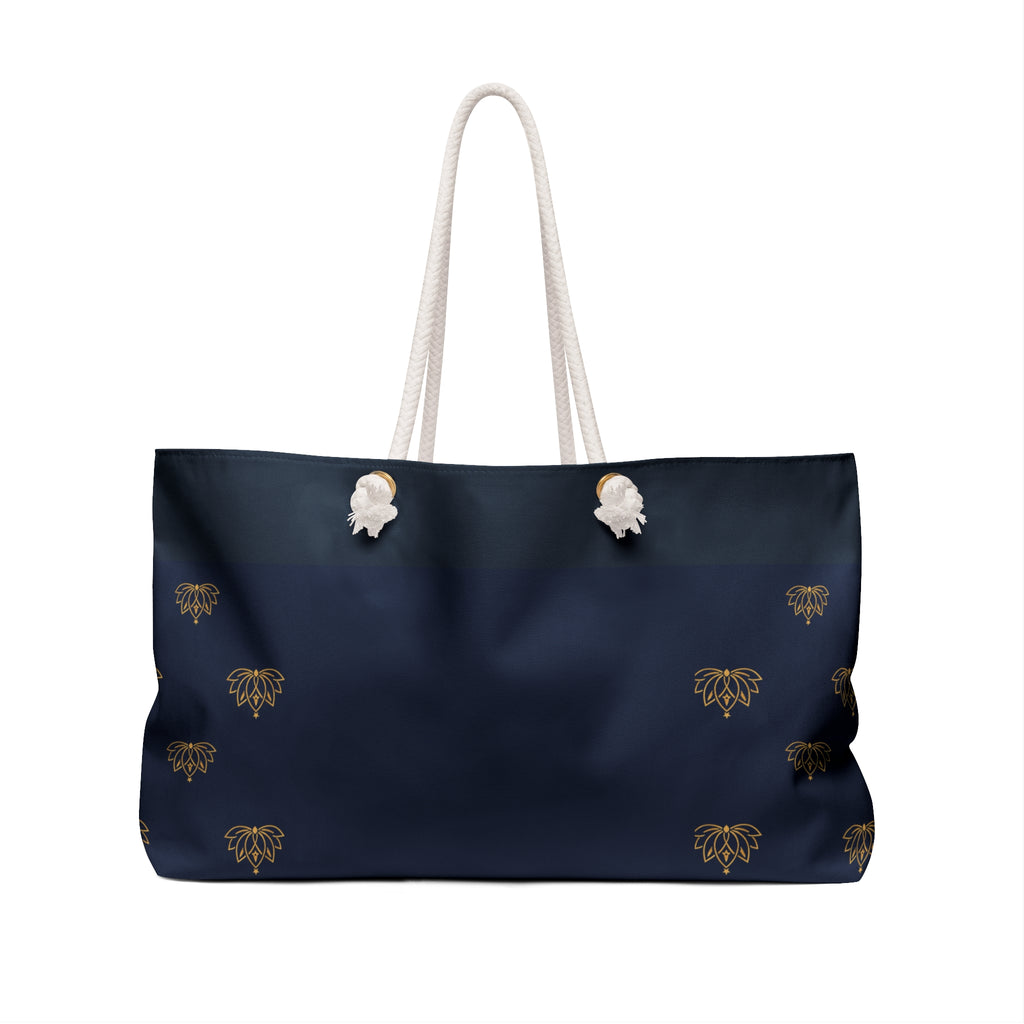 Navy Lotus Weekender Bag — Gold Monogram DWC Travel Tote