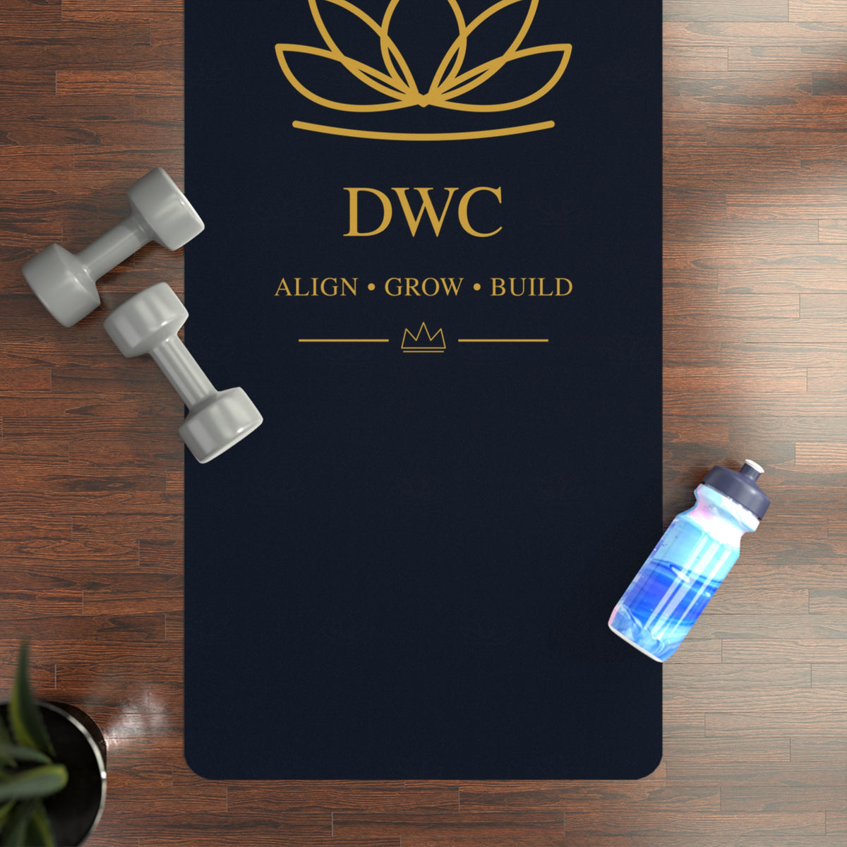 Lotus Emblem Rubber Yoga Mat — DWC "Align • Grow • Build" Non-Slip Fitness Mat