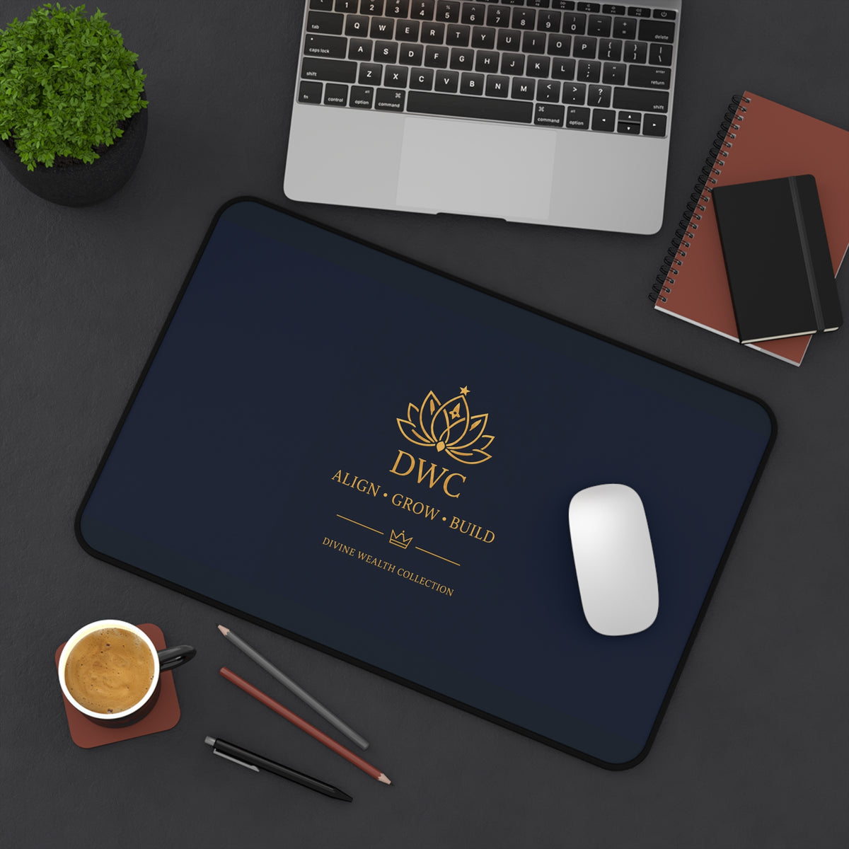 Desk Mat — DWC 'Align • Grow • Build' Luxury Navy Office Desk Mat