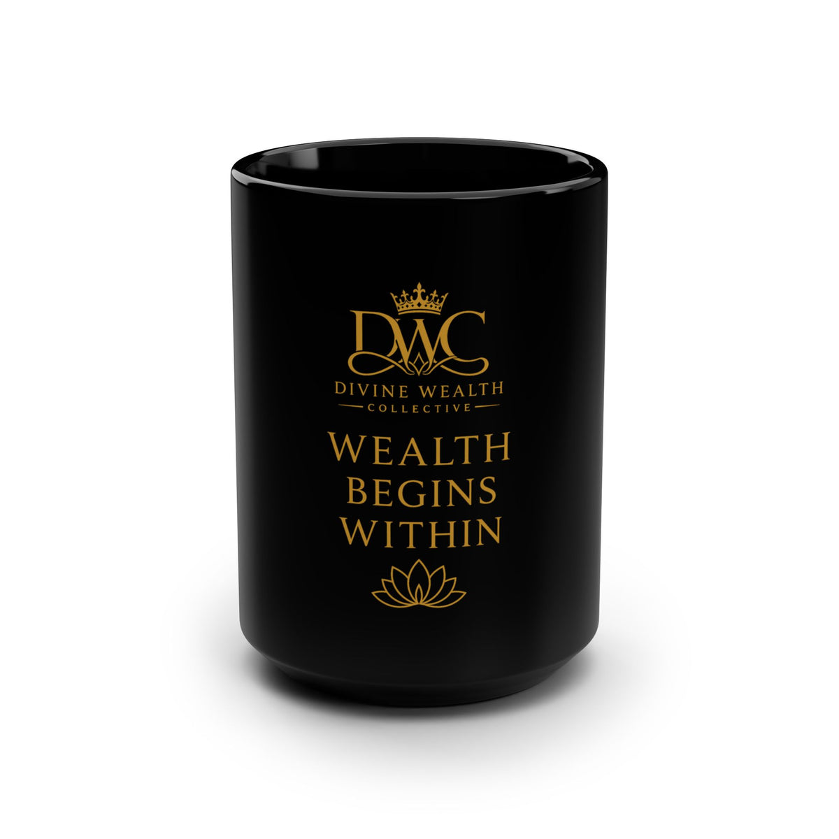 DWC Gold Lotus Black Ceramic Mug — 15oz