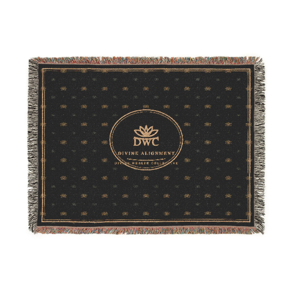 Woven Blanket — Luxe Black Logo Throw Blanket with Gold Botanical Emblem