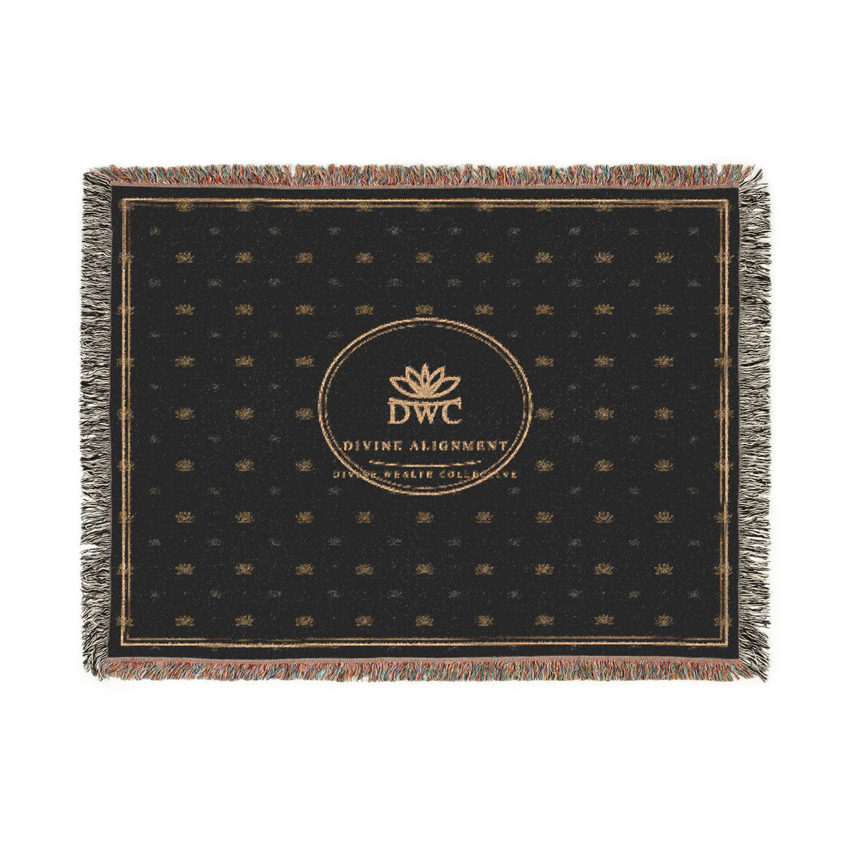 Woven Blanket — Luxe Black Logo Throw Blanket with Gold Botanical Emblem